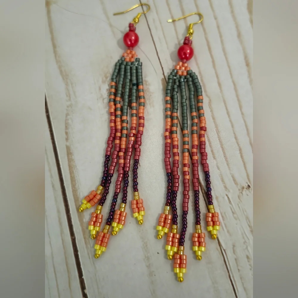 Colorful Beaded Tassel Earrings - Picture 4 of 5
